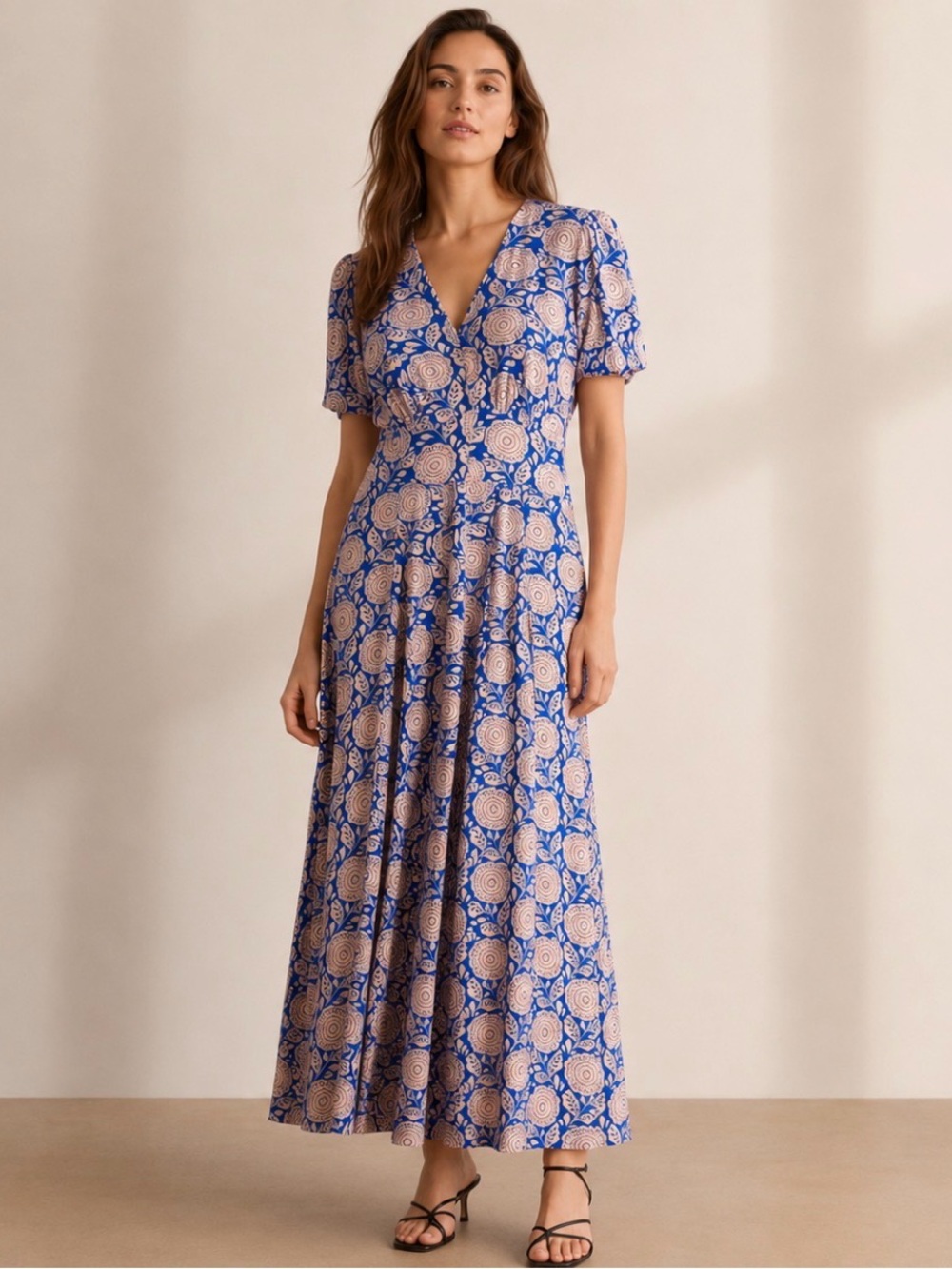 BODEN Kristen Pleated Jersey Maxi Dress Size 12 Floral Blue Enchanting Vines - Picture 5 of 10